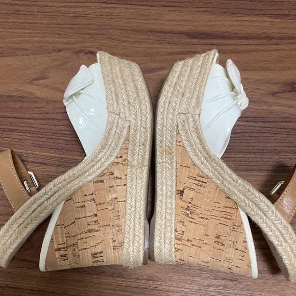 Prada Sport NWOT White Patent Leather Bow Cork Wedge Espadrille. Size 35.5. - Picture 7 of 11